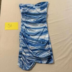 SHEIN Blue and White Marble Print Strapless Dress Petite XXS